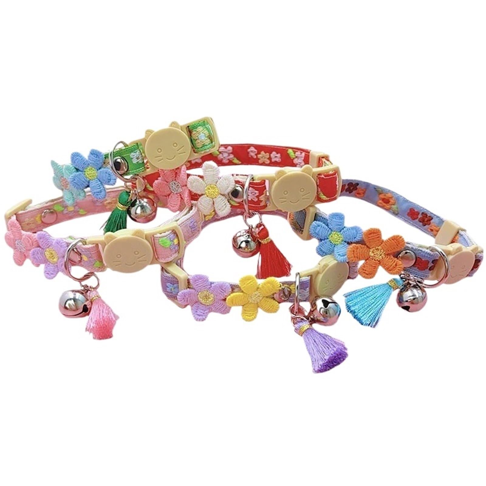 Katzenhalsband mit Glöckchen, Spitze, Blume, Haustier-Quastenanhänger, Schnellverschluss-Schnalle, um Ersticken zu verhindern, for Katzen, Welpenbedarf(Color1)