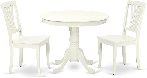 East West Furniture ANAV3-LWH-W - Juego de mesa de comedor de 3 piezas para espacios pequeños, contiene una mesa de cocina redonda con pedestal y 2
