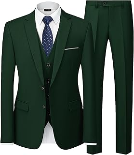 Men's 3 Piece Suit Set with Tie, 2 Button Slim Fit Solid Blazer Jacket Vest Pants, Business Wedding Party Suits for Men