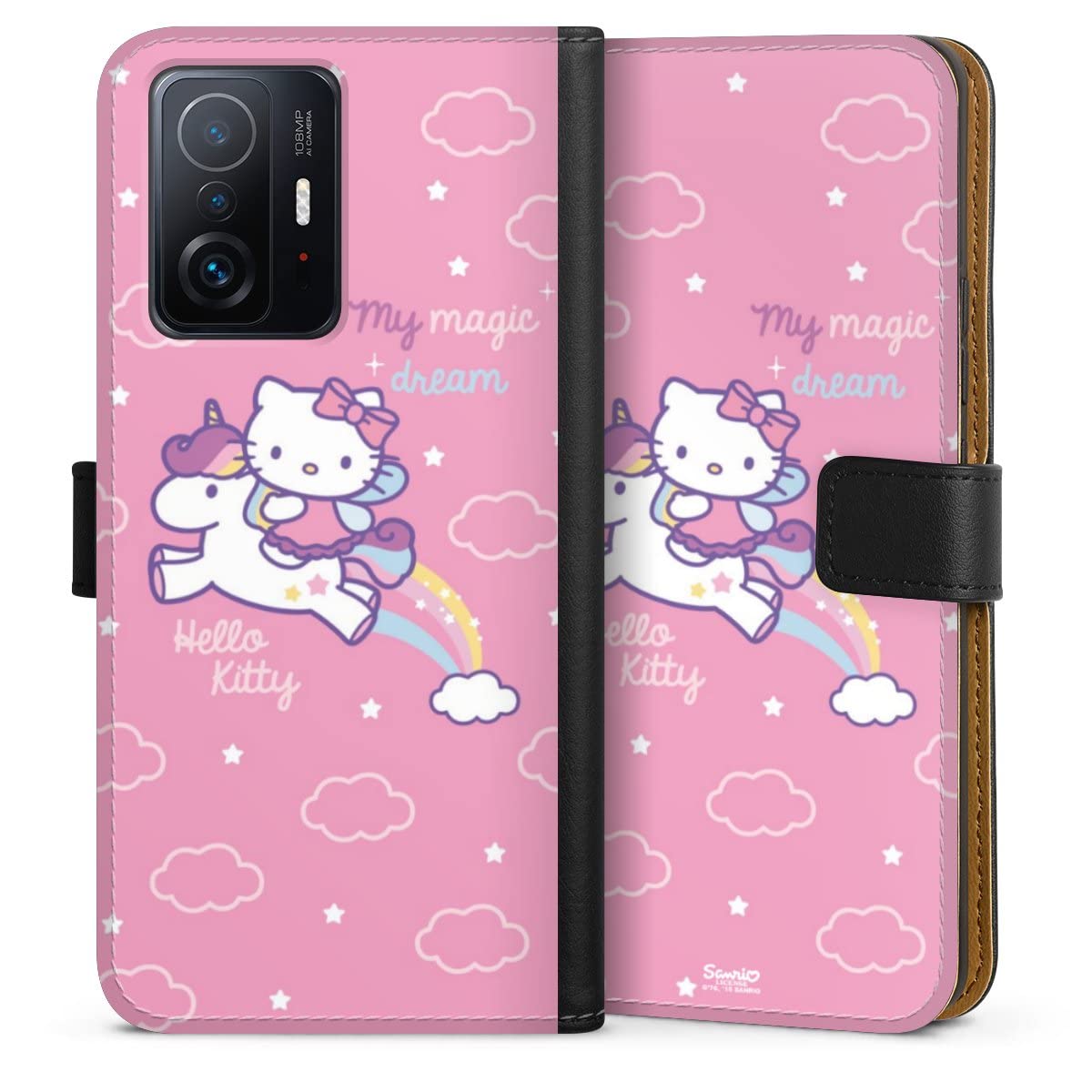 DeinDesign Custodia a Portafoglio Compatibile con Xiaomi 11T PRO 5G Custodia per Cellulare di Similpelle Nera Cover a Libro Hello Kitty Prodotto Ufficiale su Licenza Unicorno