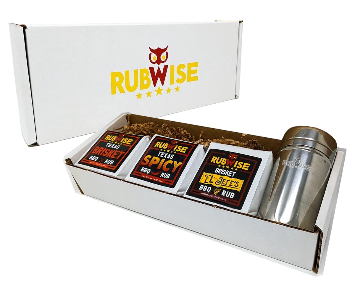 RubWise BBQ Brisket Rub Seasoning Gift Set (3 x 1 lb bags) - Barbecue Spices and Seasonings Variety Pack | Dry Spice for Any Meat & Smoker | Grilling Gifts for Men, Dad, Him, Her | Shaker Included