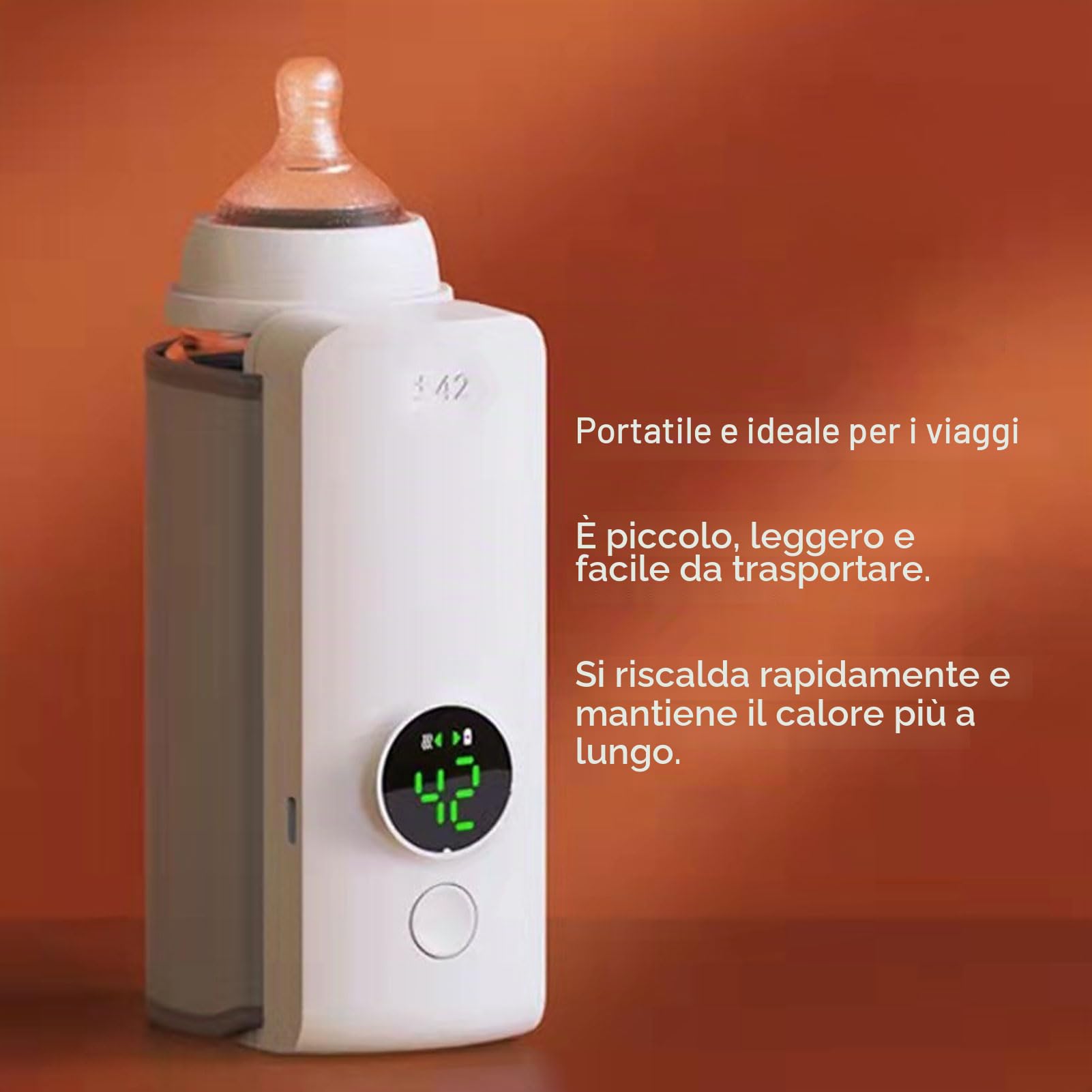 Scaldabiberon Portatile da Viaggio, Riscaldamento Rapido e Mantenimento in Caldo 48 Ore, Scaldabiberon in Movimento, Controllo Preciso della Temperatura, Scaldalatte Portatile