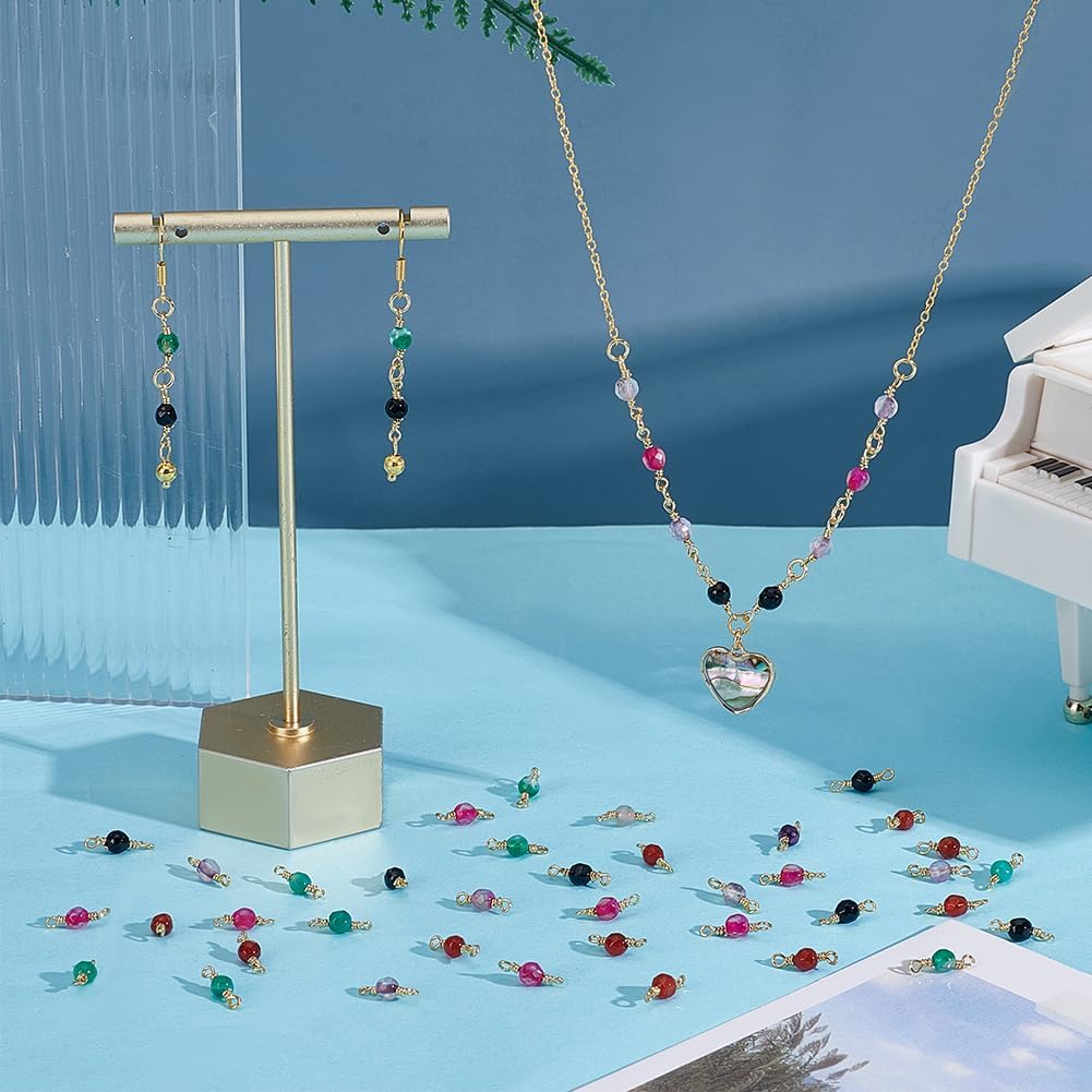 UNICRAFTALE 50Pcs 5 Colors Natural Gemstone Connectors Real 18K Gold Plated Double Loops Charm Connectors Round Link Charms for Necklace Bracelet Earring Jewelry Making - Image 2