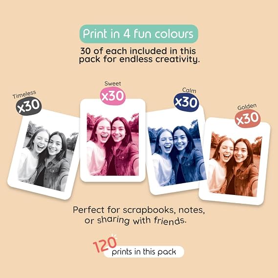 kiimento Print Refill Pack for Model P2 Instant Print Pro Camera 120 Ink-Free Thermal Print Cards (4 Styles, 30 Each) BPA & BPS Free Camera Not Included