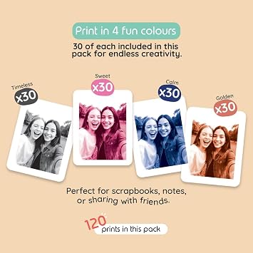 kiimento Print Refill Pack for Model P2 Instant Print Pro Camera 120 Ink-Free Thermal Print Cards (4 Styles, 30 Each) BPA & BPS Free Camera Not Included