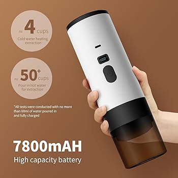 Cafetera Portatil Capsulas de Espresso 3 en 1, Cafetera Multicápsulas Portatil con Pantalla LED y Type-C, Cafetera Expreso con Autocalentamiento para Viajes, Oficina y Auto3