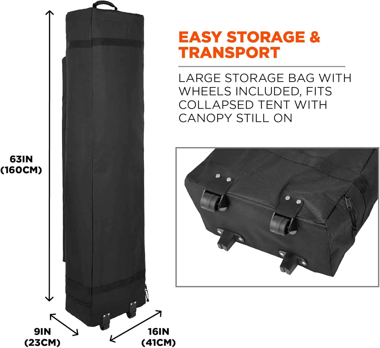 Beg simpanan beroda untuk Khemah Kanopi Pop-Up Ergodyne Shax 6015 dengan dimensi
