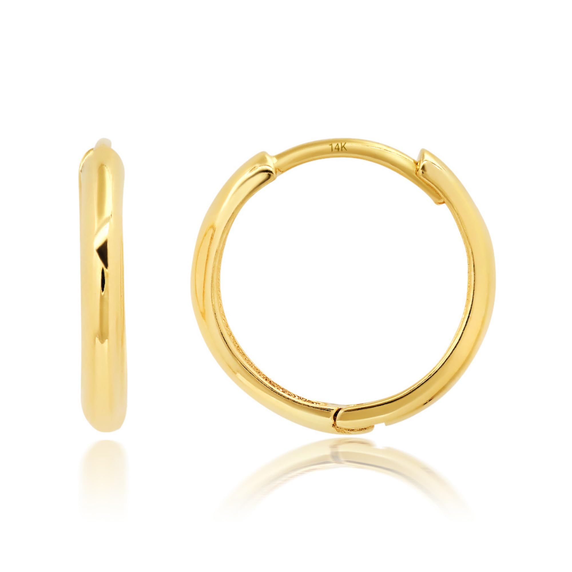 14K Solid Yellow Gold Huggie Earrings | Hypoallergenic Domed or Flat Style Small Hoop Earrings in Sizes 10mm, 12mm & 14mm | Small Gold Hoops by MAX +