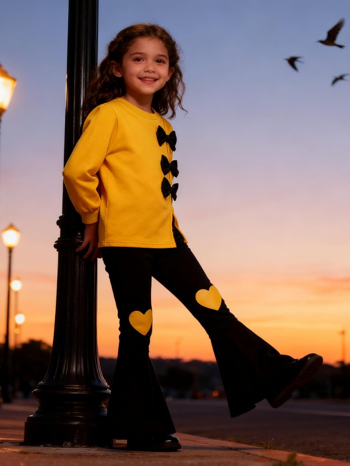 3-9 Years Kids Toddler Girl Clothes bow tie Sweatshirt Flared Pants 2Pcs Fall Winter Outfits Set - Image 5