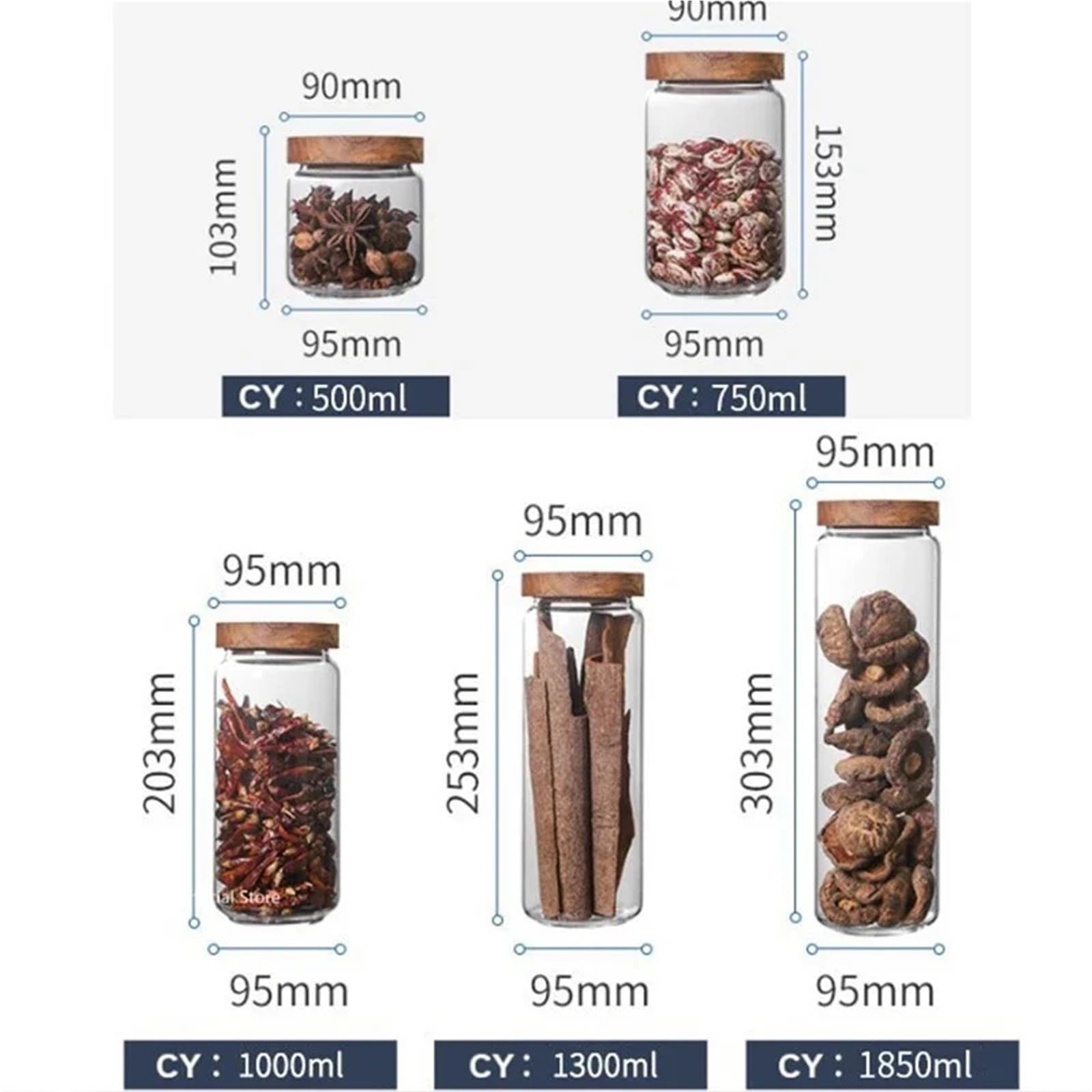 Vorratsglas aus Glas mit Holzdeckel, versiegelter Behälter for Süßigkeiten, Kaffeebohnen, Nudeln und Haferflocken(A)