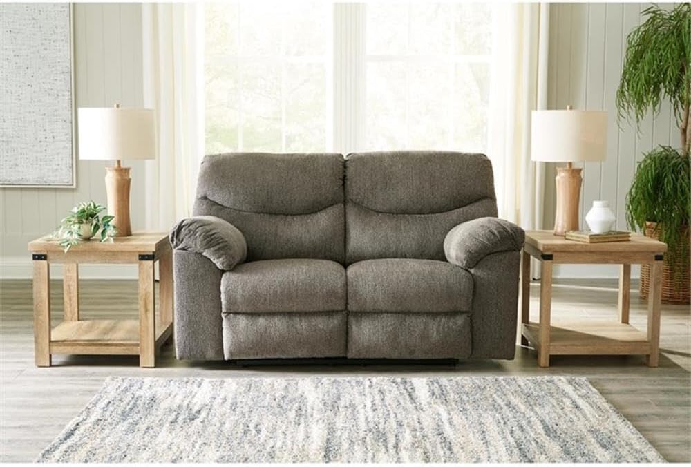 BOWERY HILL Contemporary Reclining Loveseat, 70" W Gray Upholstered Fabric, Solid & Engineered Wood Frame, Pull-Tab Reclining, High-Resiliency Foam Cushions, Living Room Seating, Comfortable Dual