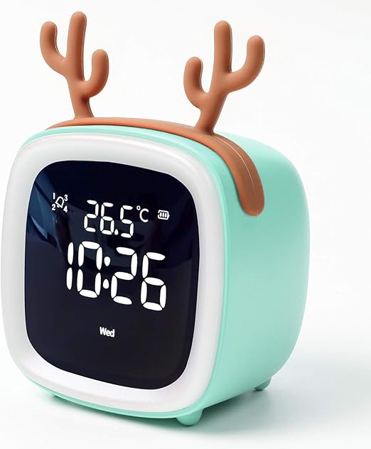 Amazon Co Jp Vikmari 目覚まし時計 置き時計 デジタルクロック Led数字表示 温度表示 テレビ型 卓上時計 アラーム 充電式 ナイトライト Usb充電 ライト付き かわいい鹿 グリーン ホーム キッチン