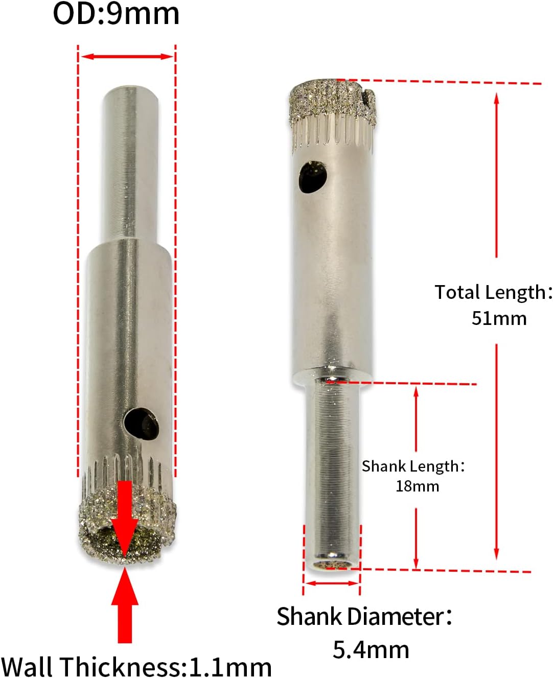 Flyshop 11/32" 9mm Diamond Coated Hole Saw Drill Bit for Ceramic Tile Glass Marble 10 Pcs