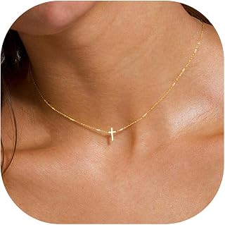 Cross Necklace for Women,14K Gold Plated Cross Necklace Layered Gold Cross Necklace Tiny Sideway Cross Choker Necklace Gold Cross Necklaces for Women Trendy Gold Jewelry Gifts for Women Trendy
