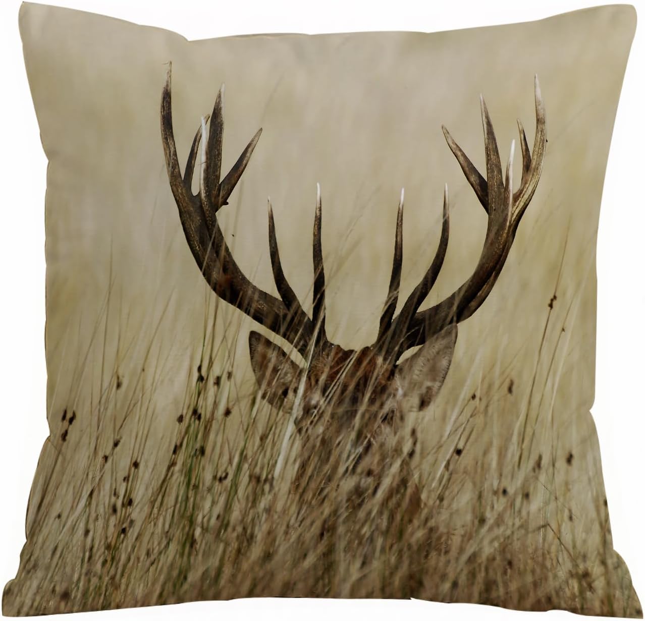 Cushion Cover Decorations Pillow Cover Home for Livingroom Couch Sofa Decor Throw Pillow Case Gifts,Whitetail deer fawn in the wilderness stag in rural hunting theme of ca,16x16 in