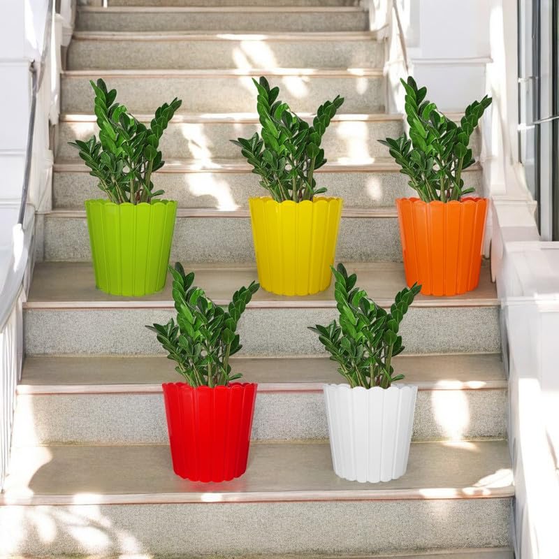 Image of GARDENS NEED 12 Inches Thai Round Flower Pot | Set of 2 | Orange | Plastic Planter Pots for Indoor & Outdoor Home, Office & Balcony Decoration