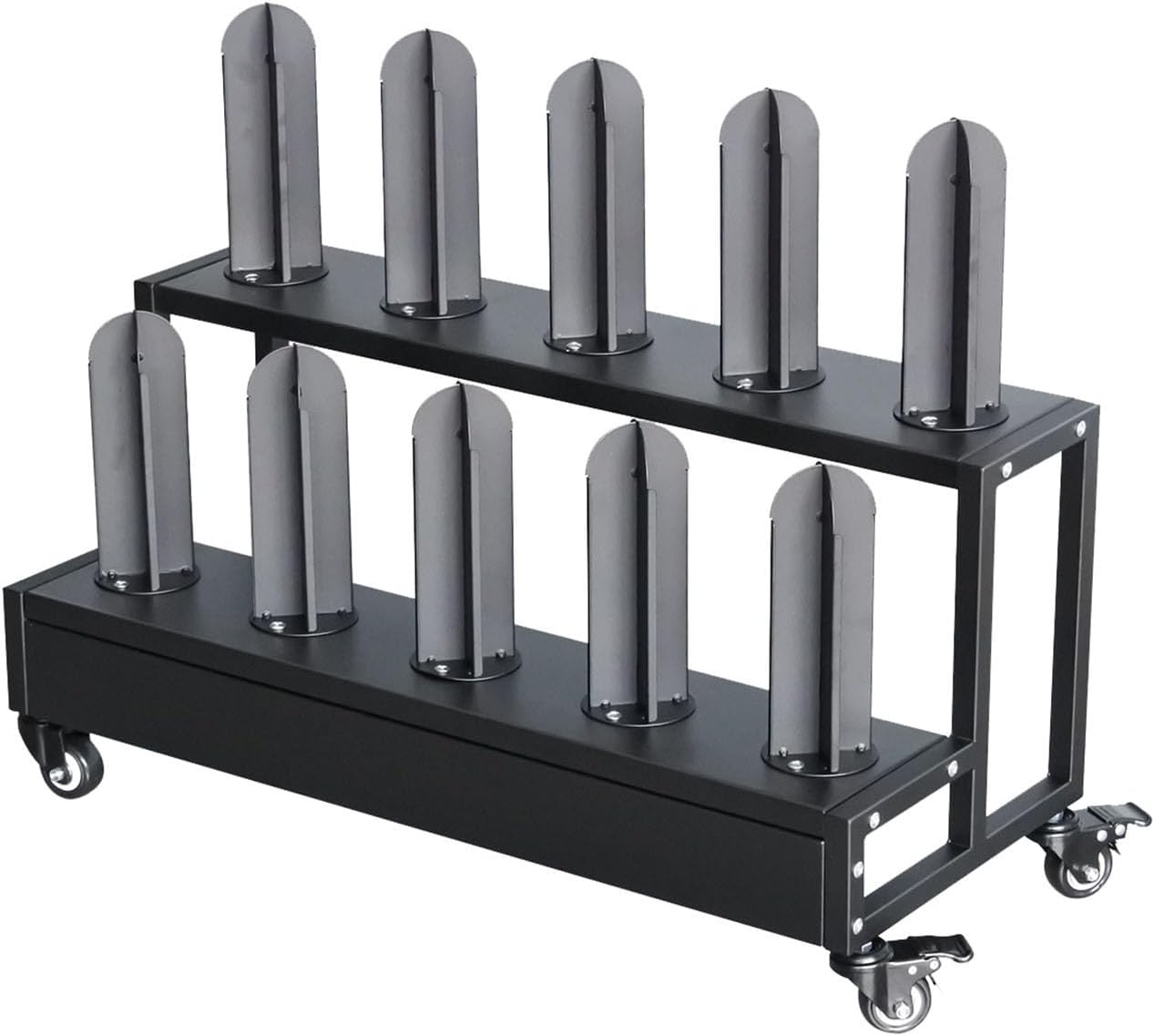 Vinyl Wrap Holder, Commercial Rolling Vinyl Roll Storage Rack Cart with Wheels, Heavy Duty Metal Display Stand for Car Color Change Film/Auto Sticker/Window Film Org(1Color-2 Tier - Holds 10 rolls）