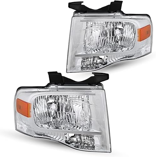 Montaje de faros delanteros compatible con bombillas incluidas, apto para Ford Expedition 2007-2014 lado del conductor (carcasa cromada con