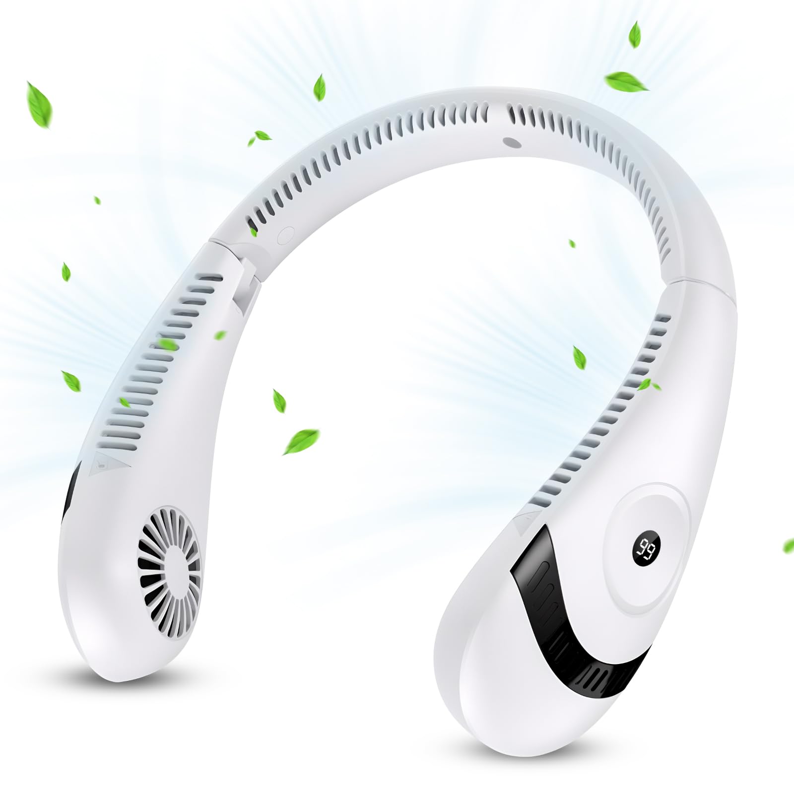 Ventilador de Cuello, Ventilador Portátil con 3 Velocidades de Viento y 80 Salidas de Aire, Ventilador de cuello colgante con Batería Recargable de 5000 mAh Ventilador Ideal para Hogar,Oficina,Fitness