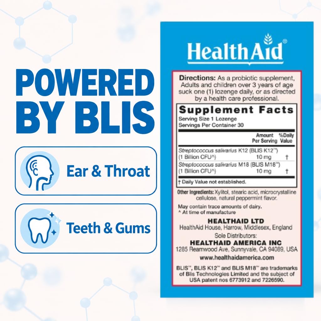 HealthAid OralProbio – BLIS K12 & M18 Oral Probiotic Lozenges – Supports Oral & Throat Health and Fresh Breath – Once Daily, Peppermint Flavor — Amazon image 6