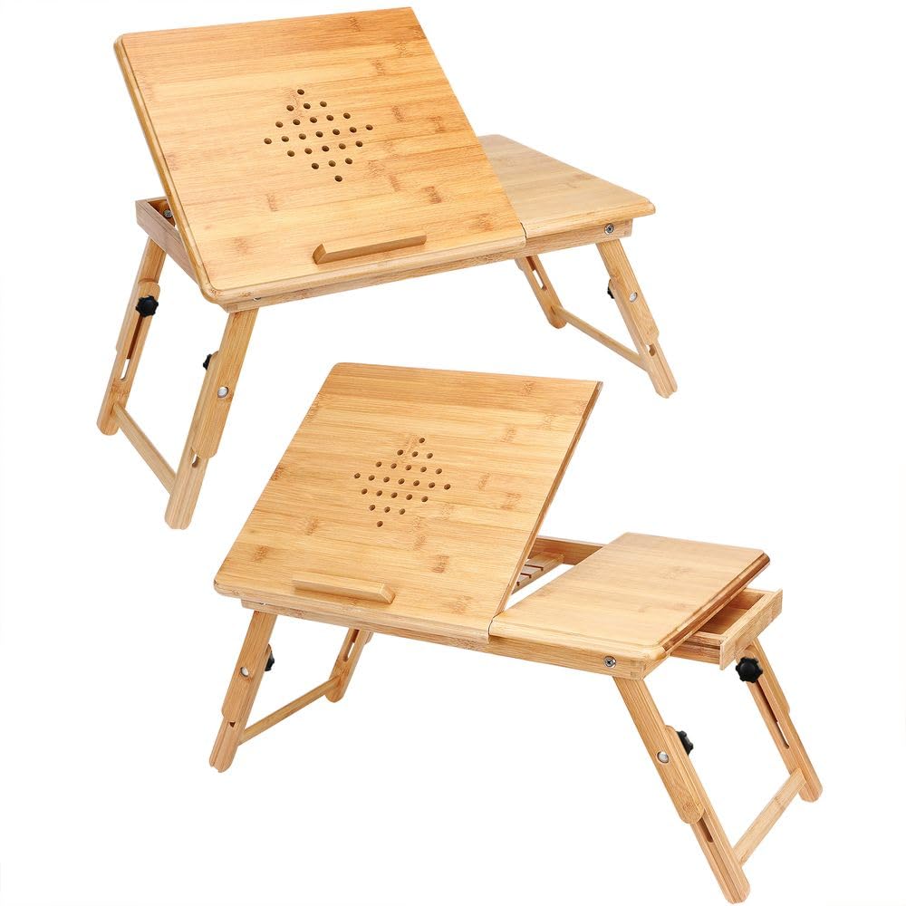 CASARIA® 2X Mesas para Ordenador Portátil Plegable Mesas Auxiliares Cama Sofá de Bambú Ajustable Bandeja Desayuno