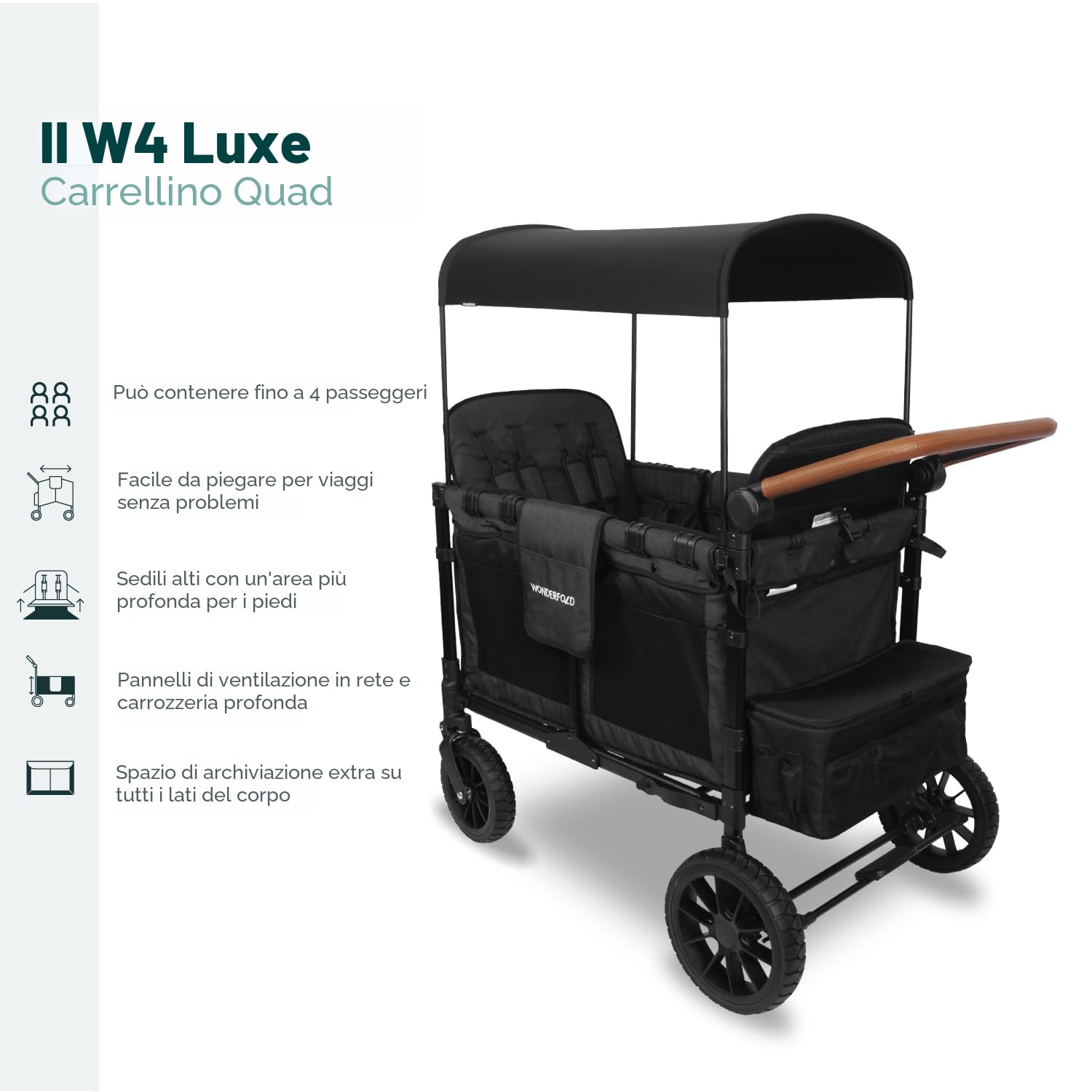 WonderFold W4 Luxe - Passeggino Wagon, colore: Nero