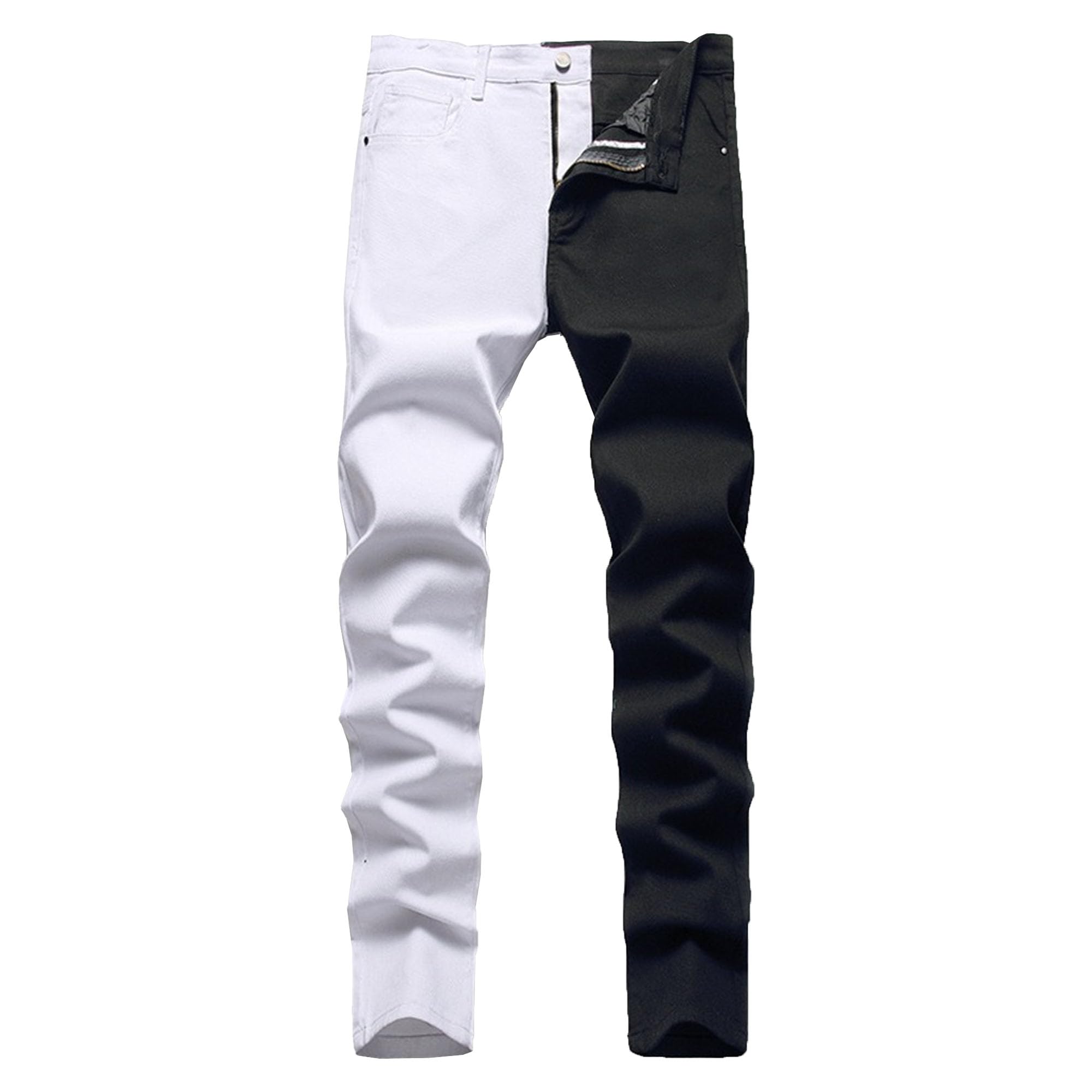 Maiyifu-GJ Men's Skinny Leg Patchwork Jeans Slim Fit Stretch Denim Pants Elastic Casual Fashion Streetwear Jean Trousers (Black White,29)