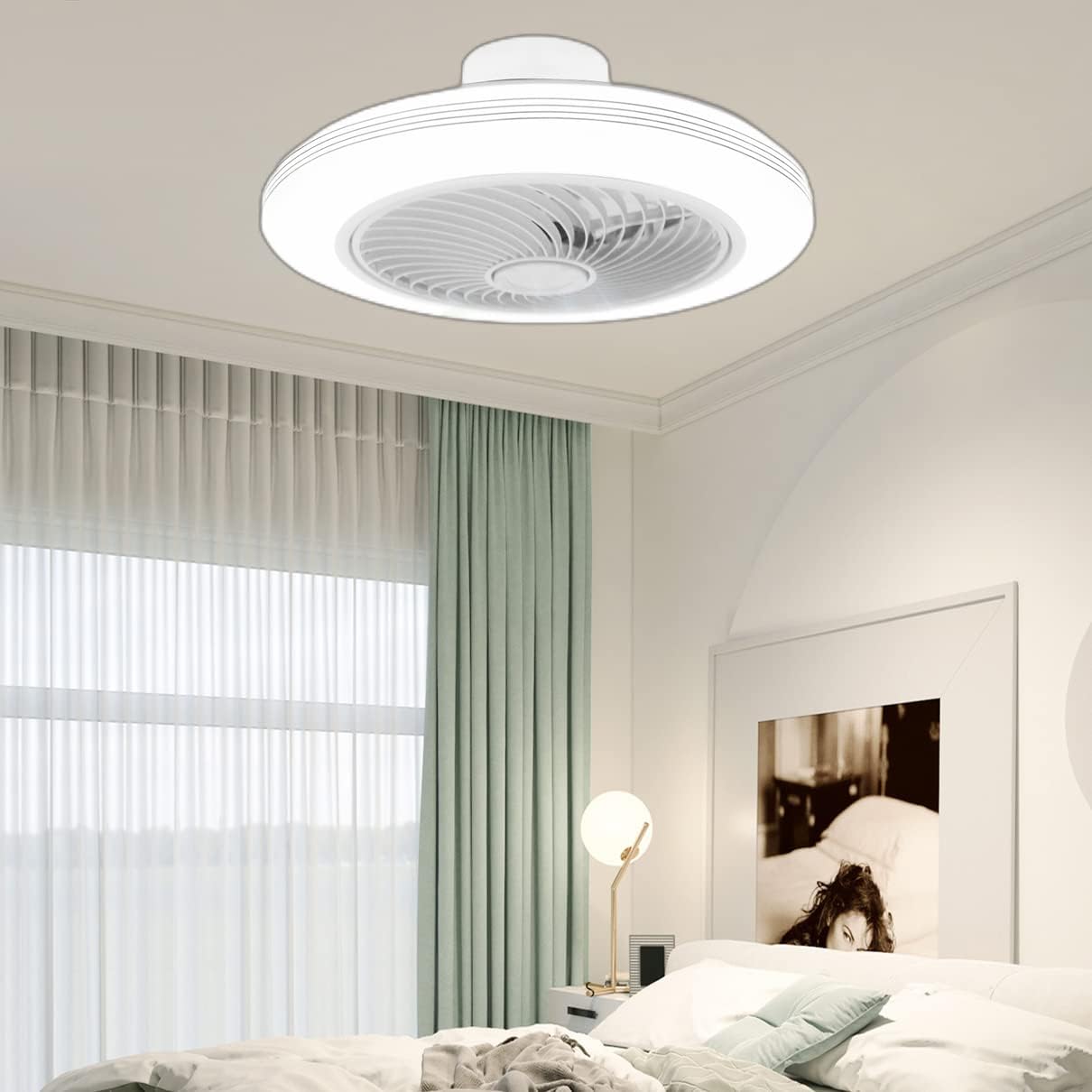 YUEGOO Silent Fan with Ceiling Light,Bedroom 3 Colors Dimmable with Remote Control Modern Indoor Living Room Fan Ceiling Lights with Timer Dining Room Lounge Fan with Ceiling Light