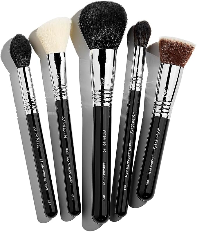 Juego de brochas de maquillaje – Juego de 5 brochas de maquillaje clásicas para rostro completo, brochas de maquillaje profesionales para base, corrector, rubor/polvo, contorno y resaltado (5 piezas)