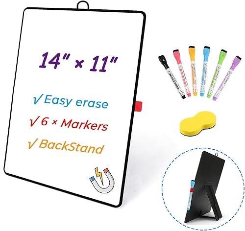 Miniatura 1 de Pizarra blanca pequeña magnética de borrado en seco de 14 x 11 pulgadas, pizarra blanca iNenya con soporte y colgar, pizarra blanca de nevera,