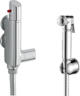 ENKI, Vito SH0595 - Válvula mezcladora termostática de ducha cromada con kit de rociador manual de bidé, latón macizo, dispositivo antiquemaduras, control de temperatura, diseño moderno, fácil de