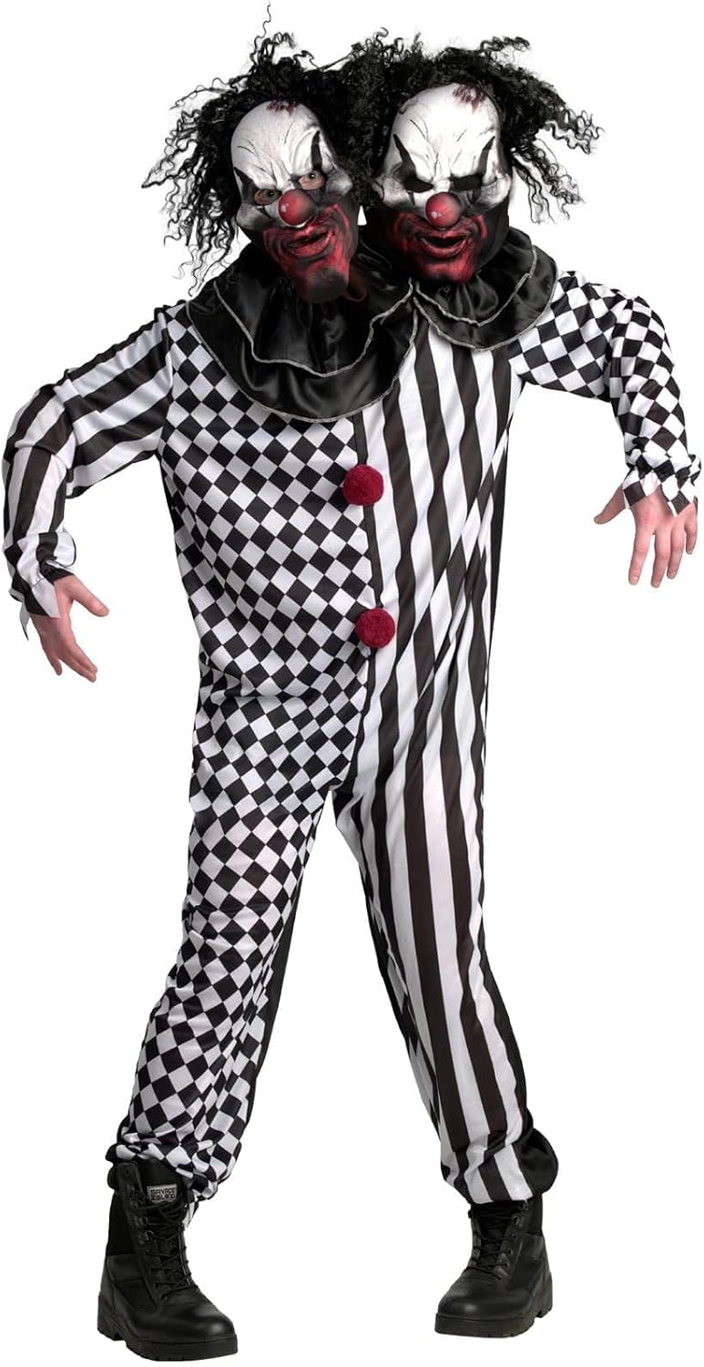Morph Scary Clown Costume for Adults, Killer Clown Costume Men and Women, Halloween Scary Outfit, Creepy Horror Suit, 2 heads