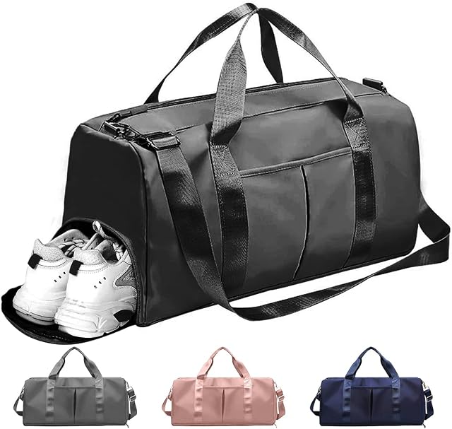 Sport gym bag, Techyfit duffel bag with shoe compartment foldable training handbag for men and women sport travel bag overnight weekend shoulder weight dry bag -Waterproof Dry Wet Separated Gym Bags