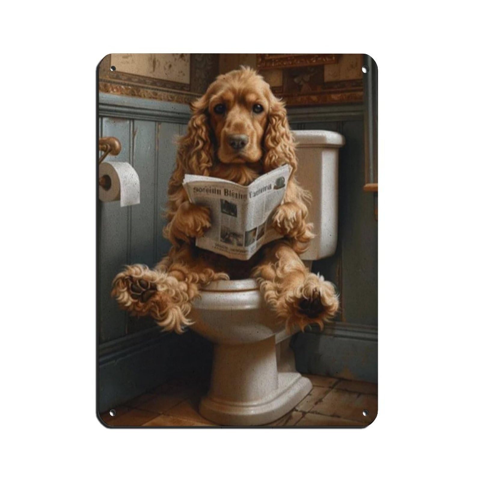 Cocker Spaniel on The Toilet, Bathroom Poster Retro Poster Metal Tin Sign Chic Art Retro Iron Painting Bar People Cave Cafe Family Garage Poster Wall Decoration 12x16inch(30x40cm)