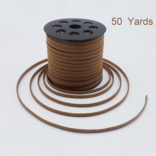 Miniatura 3 de Kitroce Cordón de gamuza café de 0.197 in x 50 yardas, cordón de piel sintética con carrete en rollo para pulseras, collares, cuentas, manualidades,