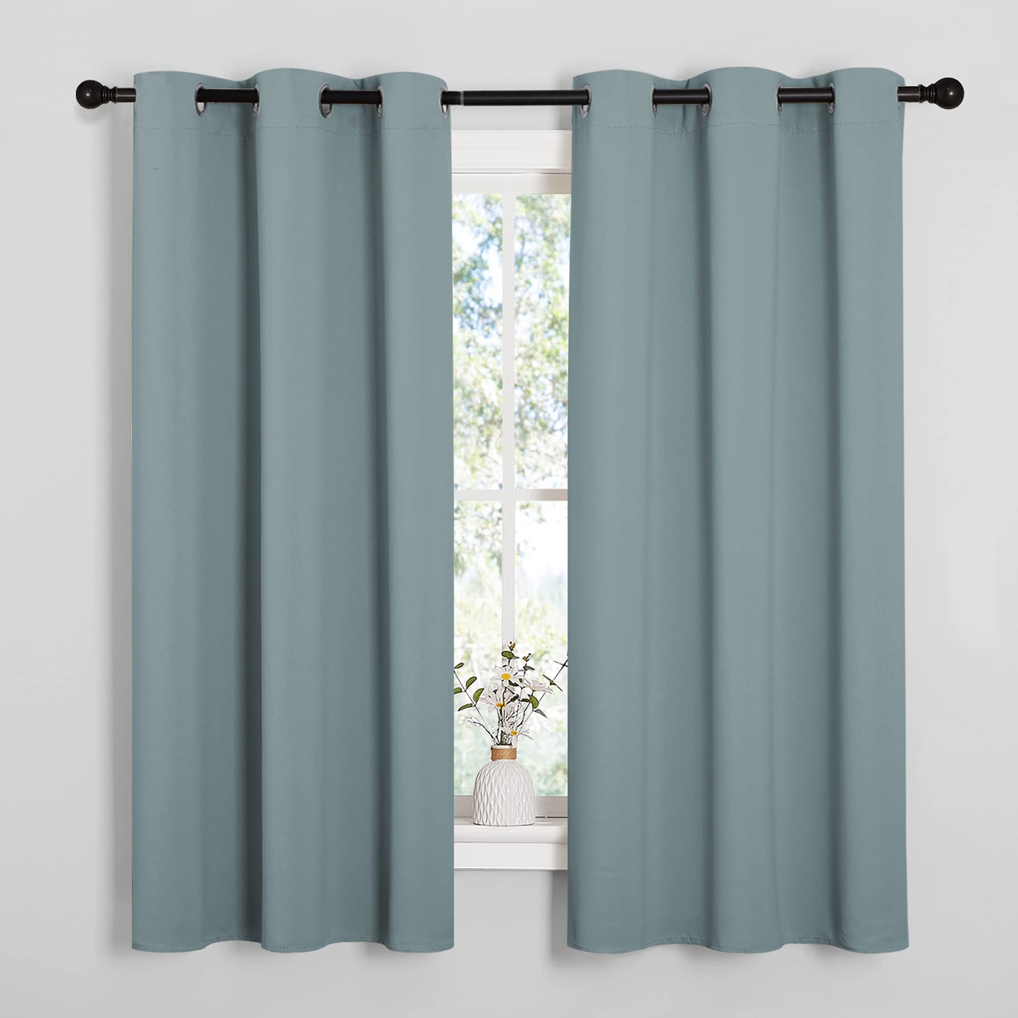 NICETOWN Home Decoration Window Treatment Curtains and Drapes, Thermal Insulated Solid Grommet Blackout Curtains/Drapes/Panels for Living Room Bedroom (Stormy Sea, 2 Panels, W42'' by L63'')