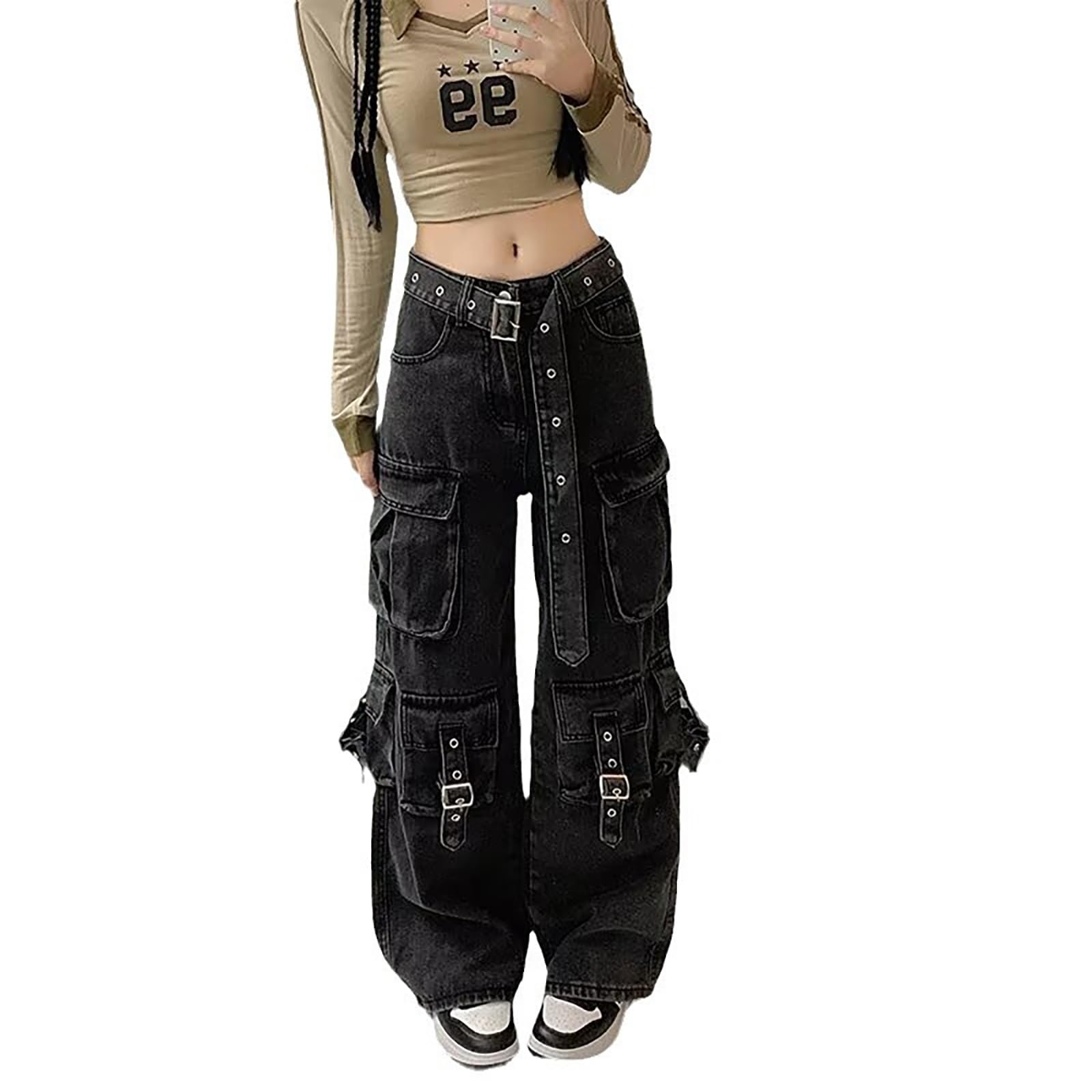 Y2k Grunge Cargo Baggy Jeanshose Emo Damen Punk Gerade Bein Hosen Alternative Y2k Kleidung