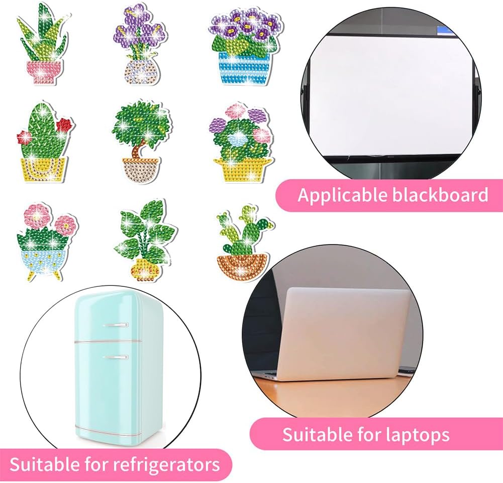 30Pcs Diamond Art Painting Kits, Plants Diamond Fridge Magnet for Adults 5D Rhinestones Refrigerator Magnetic Stickers for Fridge DIY Crafts Gifts