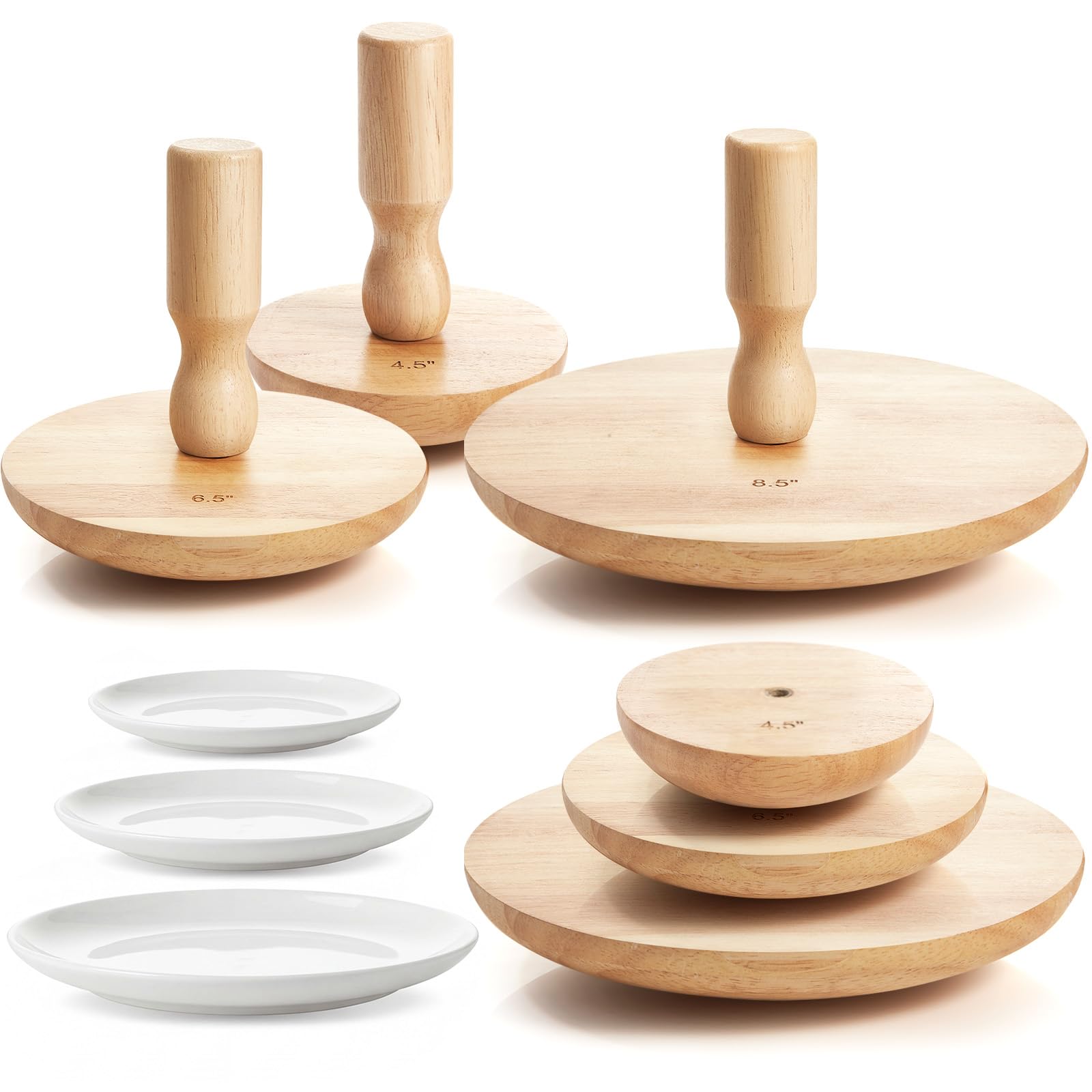 Wenqik 3 Pack 4.5" 6.5" 8.5" Pottery Molds with Handle, Wood Pottery Tools
