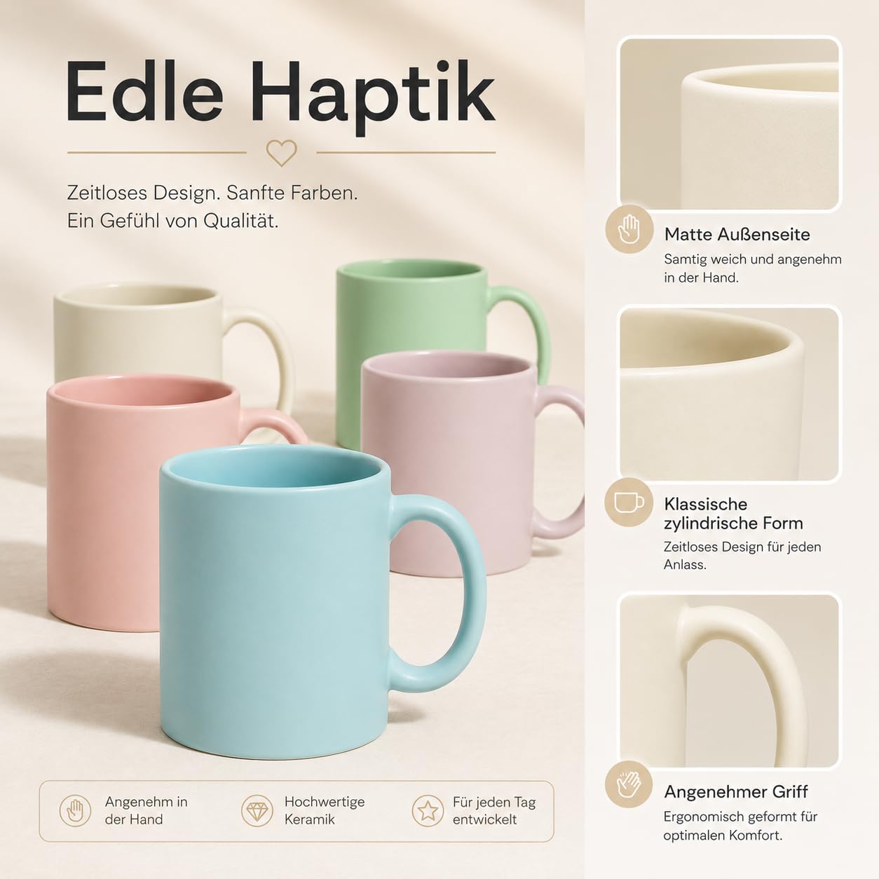 Pastell Tassen 330 ml – bunte Tassen, Kaffeetassen Set, Kaffeebecher Keramik matt mit Henkel, Cappuccino Tassen & Teetasse für Kaffee Tee, große Keramik Tasse für Büro Küche, 10er Set pro Farbe 2x