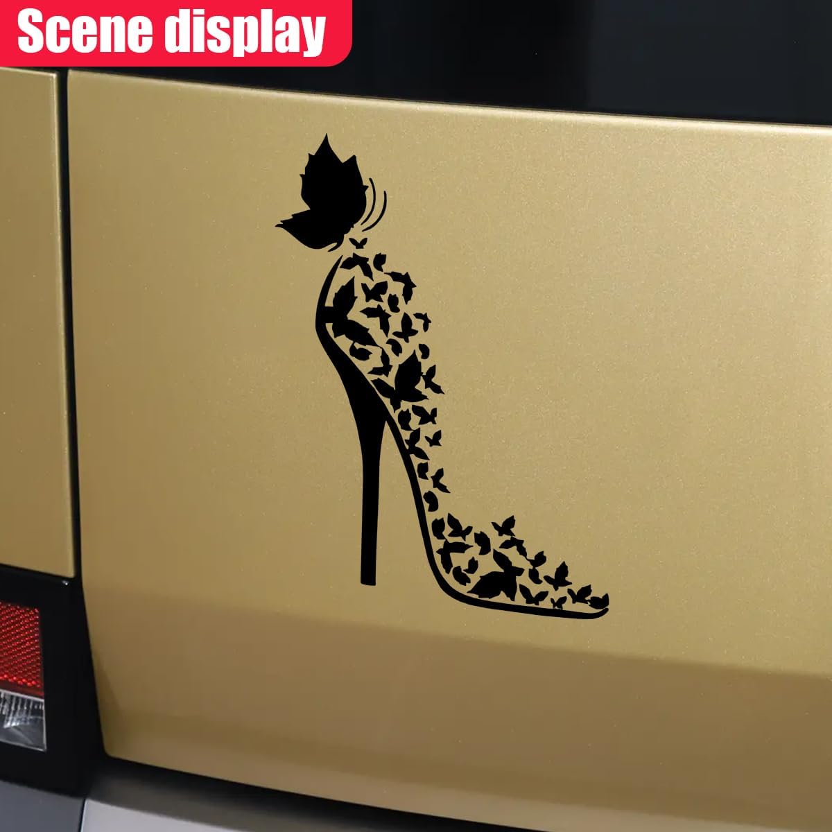 2PCS Creative Butterfly High Heels Car Sticker Decal, Waterproof Vinyl Car Decals, Fashion Personality Bumper Stickers, Funny Window Stickers for SUV, Truck, Laptop, Motorcycle (Black) image 3