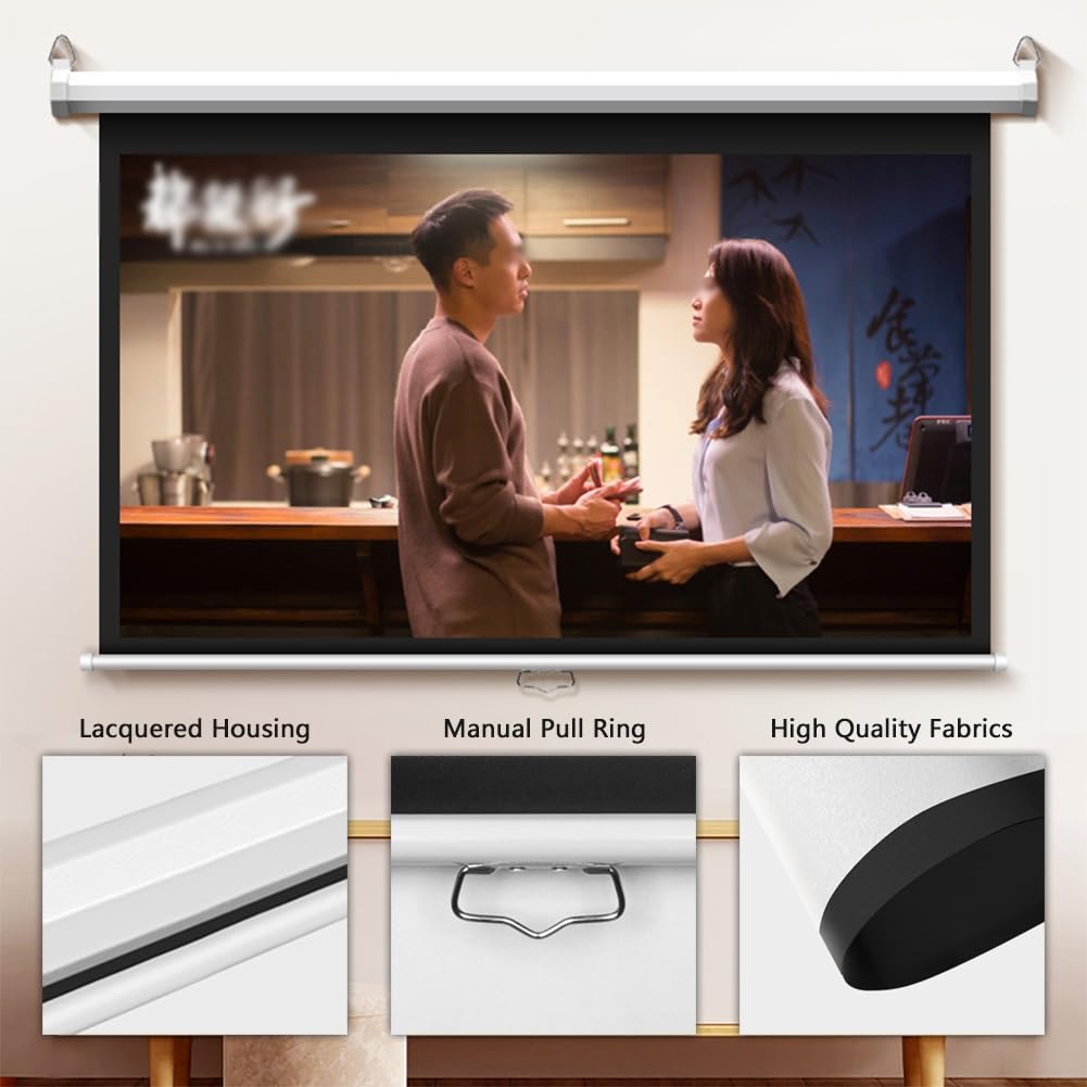 60 72 84 pollici Schermo per Proiettore HD Scomparsa Manuale, Telo Cinematografico Montato a Parete e Soffitto con Blocco Automatico per Casa(60"(4:3))