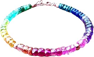 Solid 14k Rose Gold Natural Alexandrite Topaz Sapphire Rainbow Bracelet, 7.8" - 7.95"