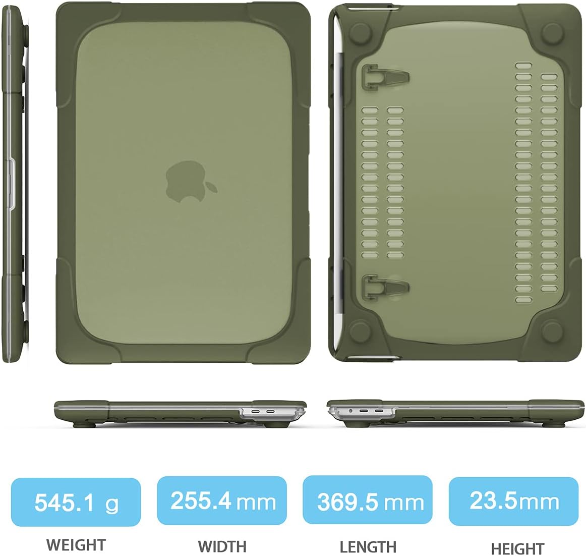 Mektron for MacBook Pro 16 Inch Case 2019 2020 Model A2141 Touch Bar & Touch ID, Heavy Duty Shockproof Hard Shell Cover with Stand, Avocado Green - Image 2