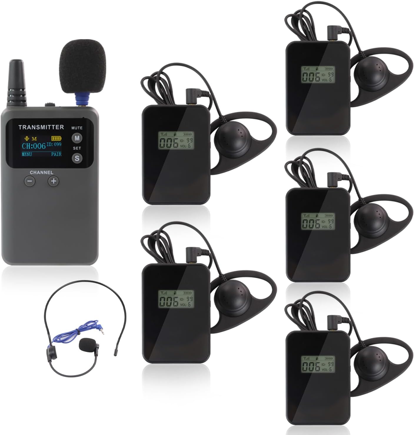 Wireless Tour Guide System, Tour Guide Microphone and Speaker, Tour Guide Headsets 1 Transmitter 15 Receivers with 15-slot Charger, Court Church Translation System for School Teach Sermon