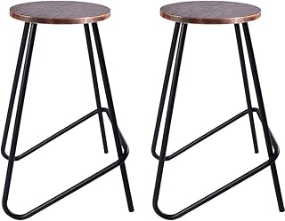 BOKKOLIK Set of 2 Vintage Bar Stools Retro Wood Seat Counter Dining Chair Height 27