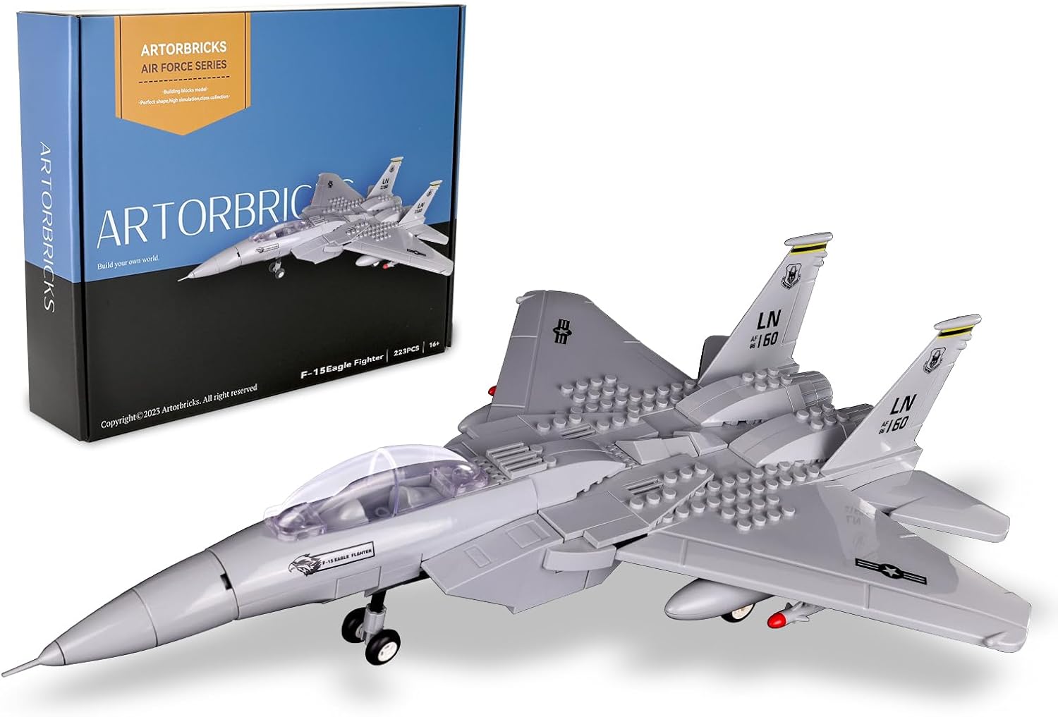 ArtorBricks F-15 Eagle Fighter Airplane Military Building Set - 223 Piece Model Kit for Adults, Collectors & Hobbyists
