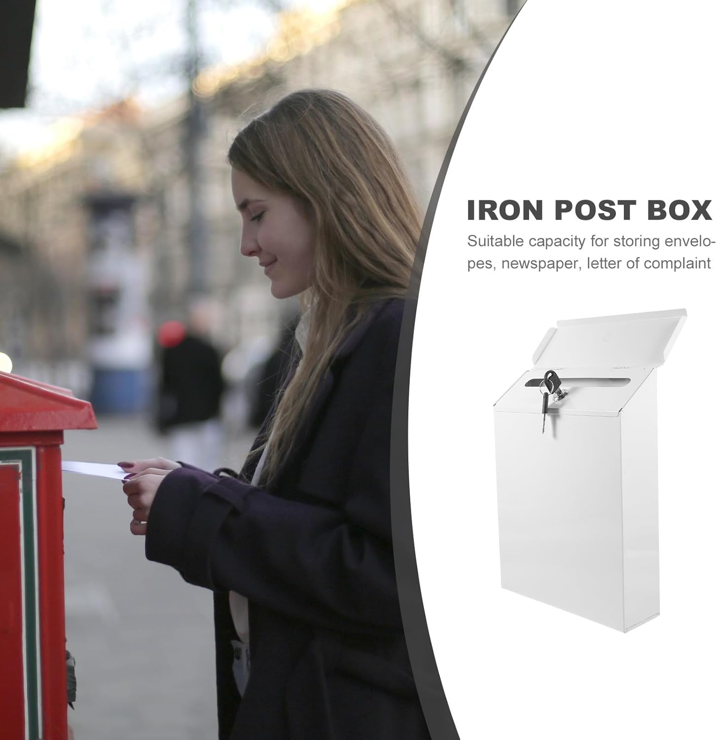 Wall Mount Mailbox Vintage Iron Letter Box with Lock White Retro Suggestion Box for Garden and Outdoor Use 22X6.5X29Cm Decorative