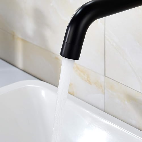 Miniatura 5 de Grifo de baño de montaje en pared, grifo de recipiente negro, grifo giratorio de 360 ° de latón mezclador y válvula áspera incluida, BB6083C