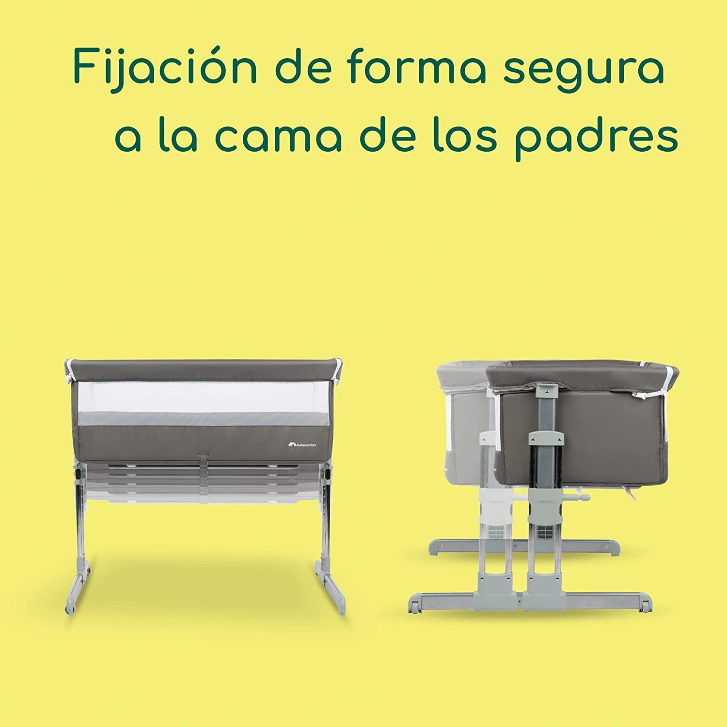 Bebeconfort Calidoo, Cuna Bebé y Moisés 2 en 1, 0-6 Meses (0-9 kg), Cuna Colecho Bebé Reclinable, 5 Alturas, Colchón Grande, Laterales de Malla, Lateral Deslizable de Fácil Plegado, Grey Mist
